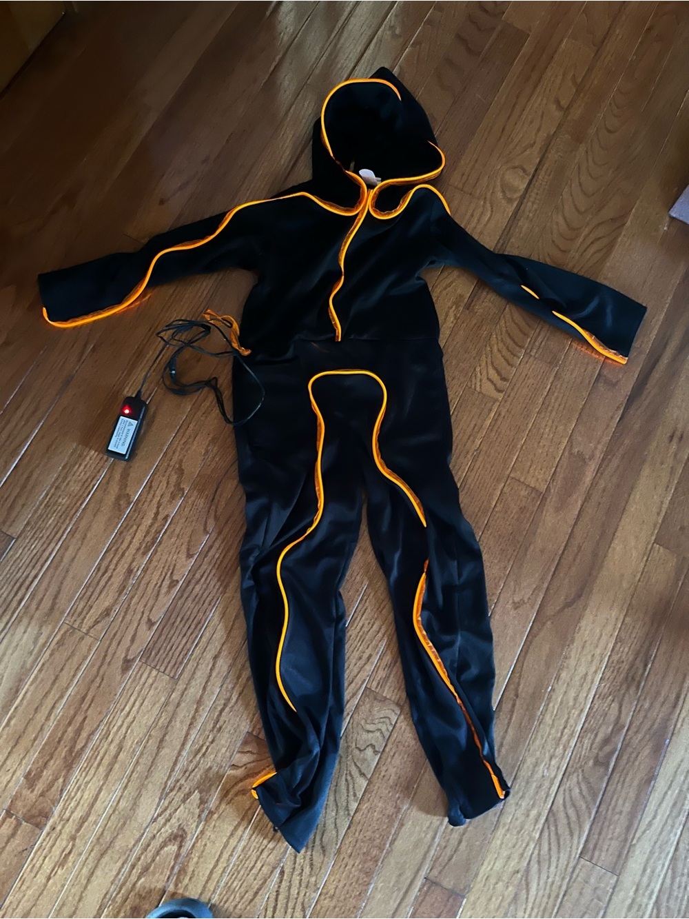 Kids Black Hoodie Jumpsuit Costume with Orange light Trim